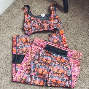 Maaji Orange Floral Printed Women's Leggings & Sports Bra Set